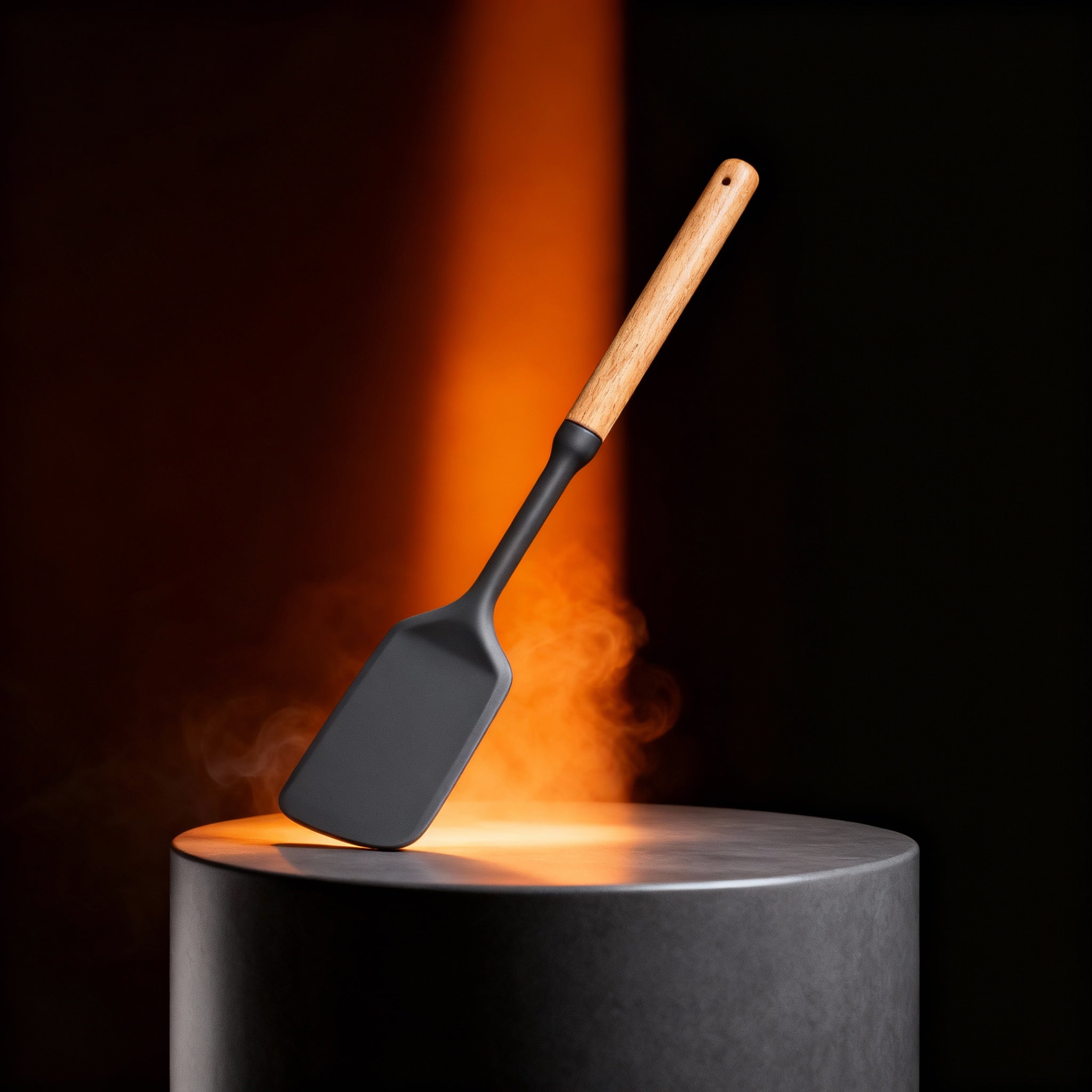 Black Silicone Wooden Handle Cooking utensils.