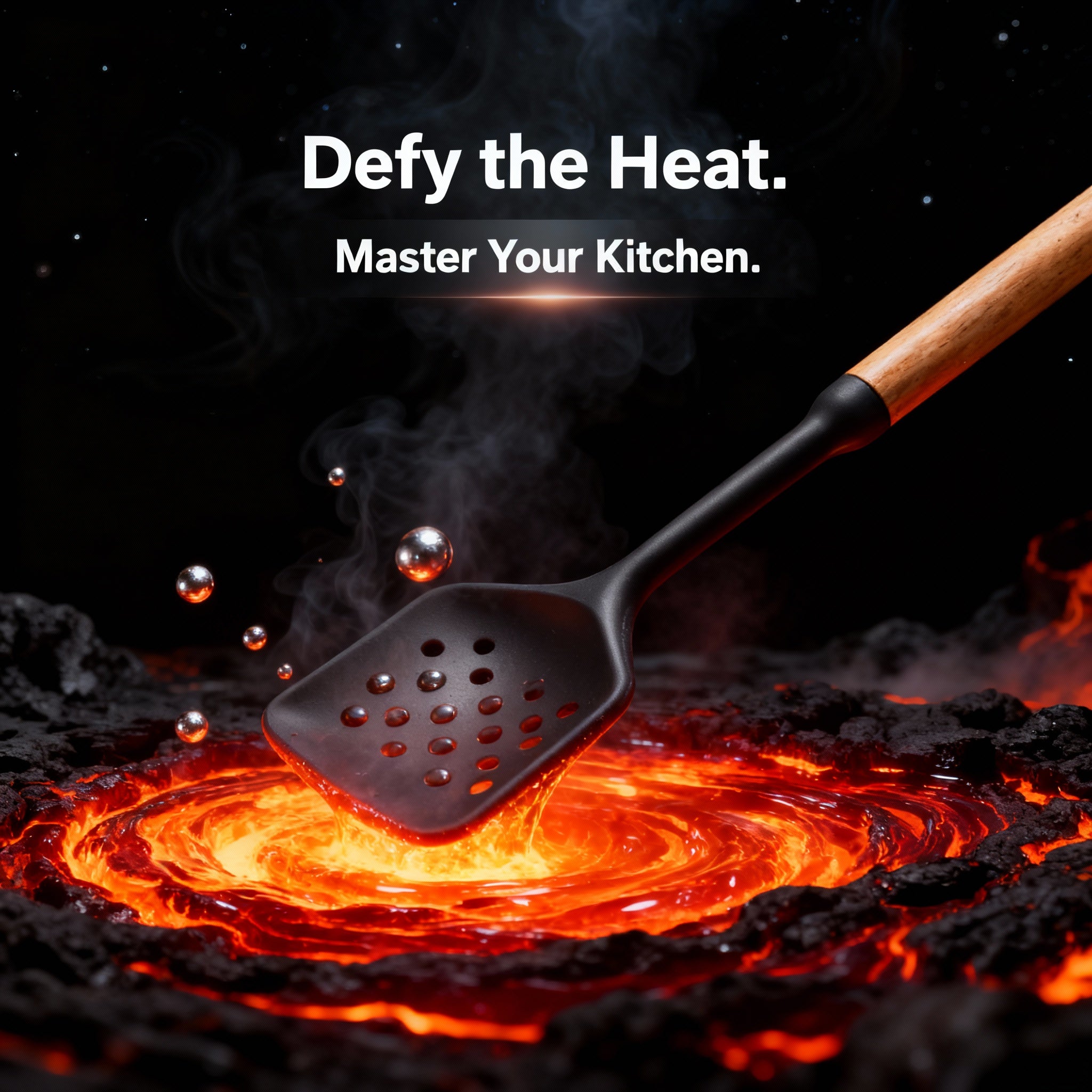 Black Silicone Wooden Handle Cooking utensils.