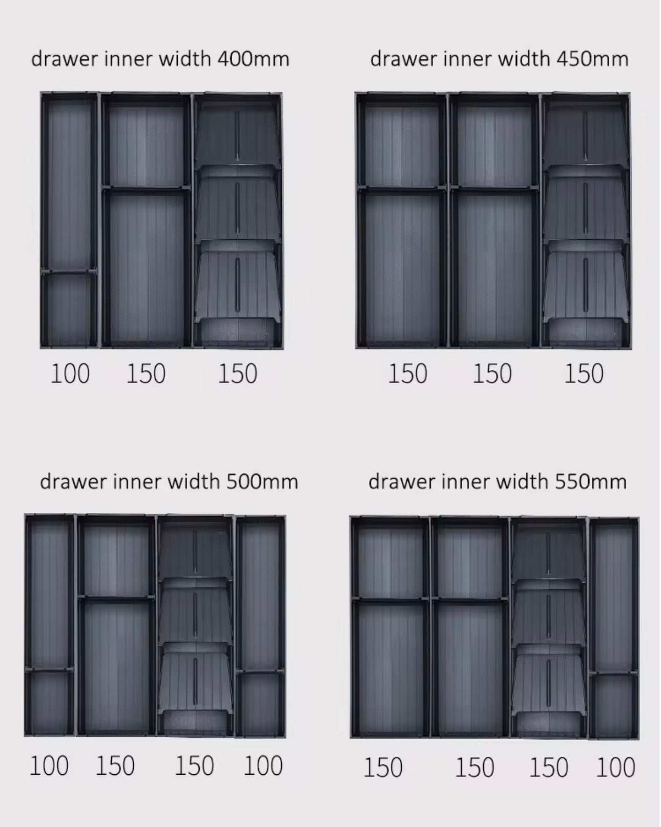 Modular drop in drawer organisers