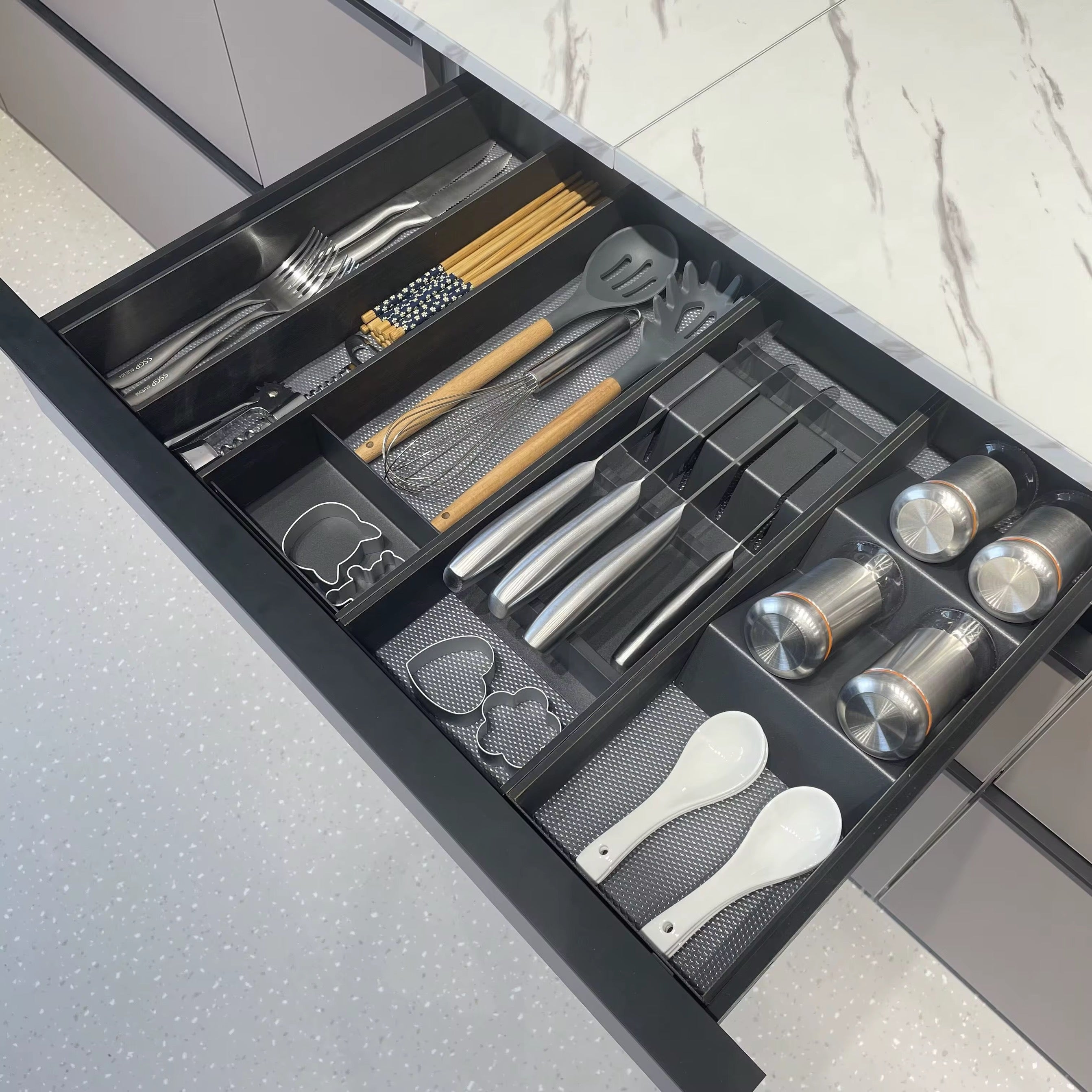 Modular drop in drawer organisers