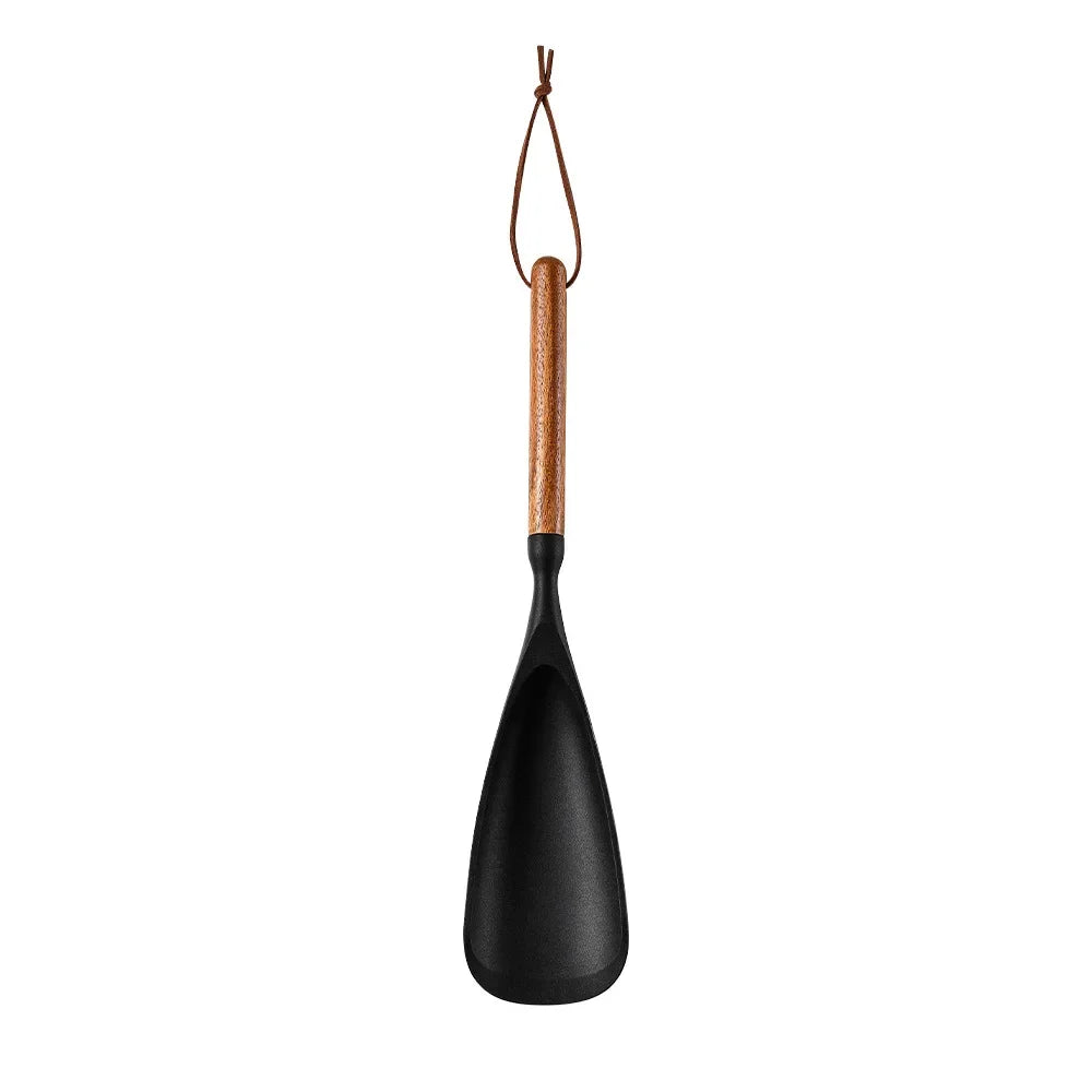 Black Silicone Wooden Handle Cooking utensils.