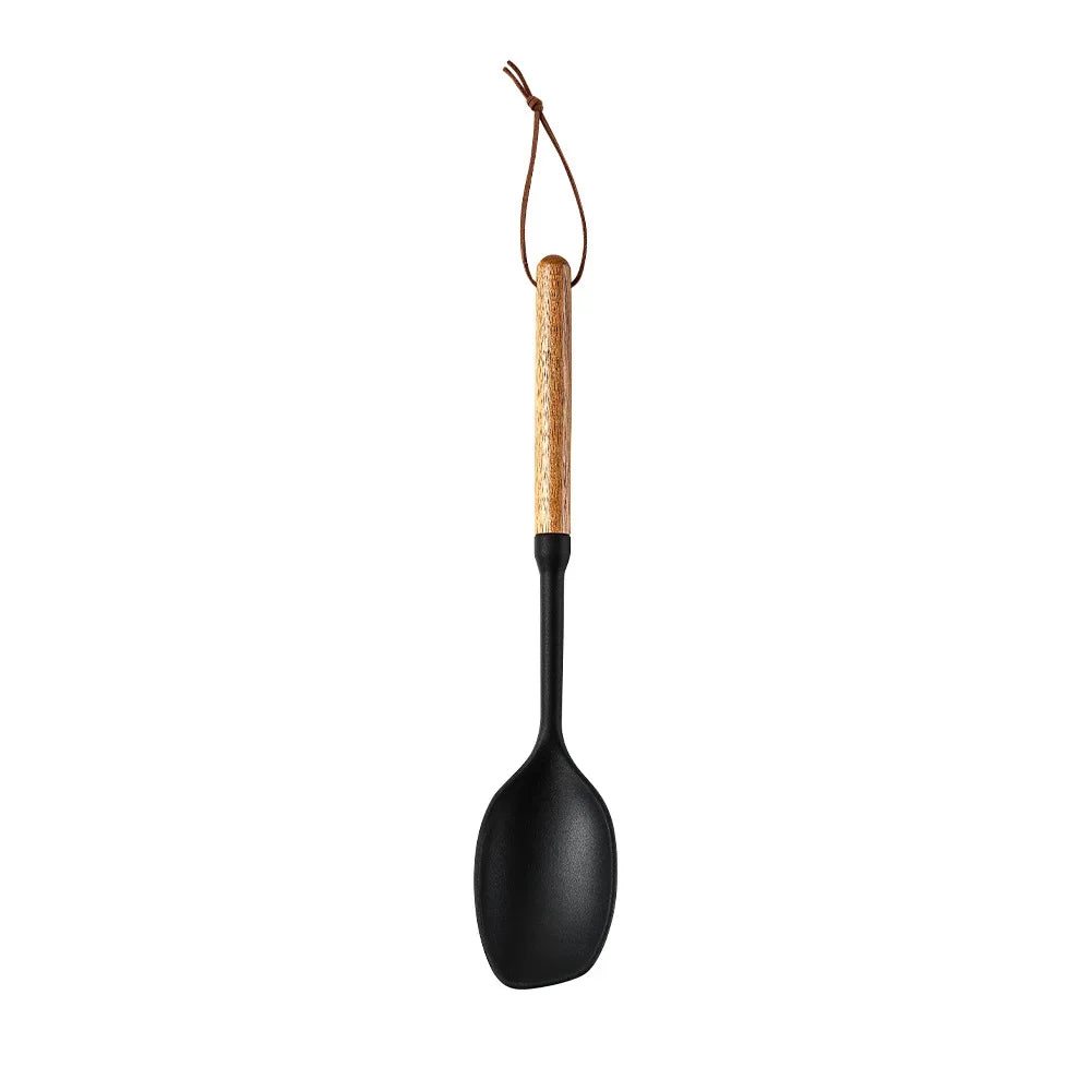 Black Silicone Wooden Handle Cooking utensils.