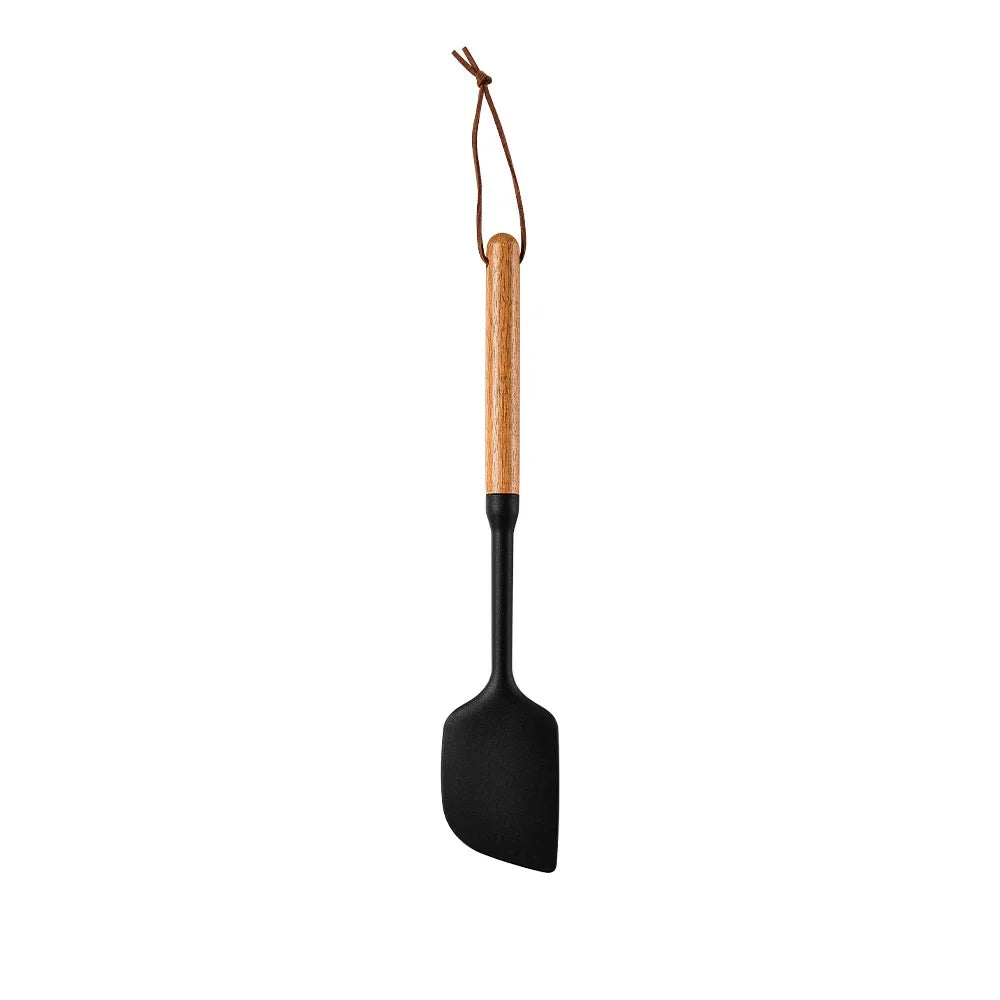 Black Silicone Wooden Handle Cooking utensils.
