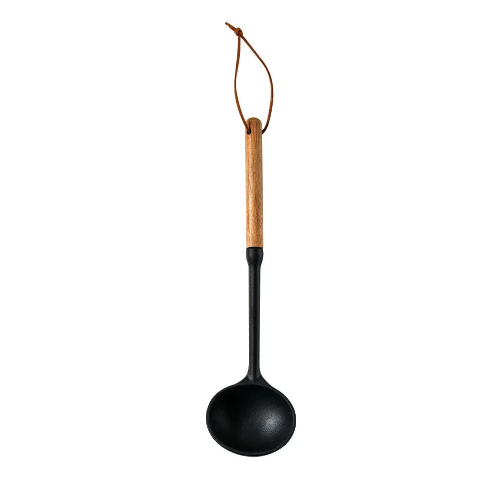 Black Silicone Wooden Handle Cooking utensils.